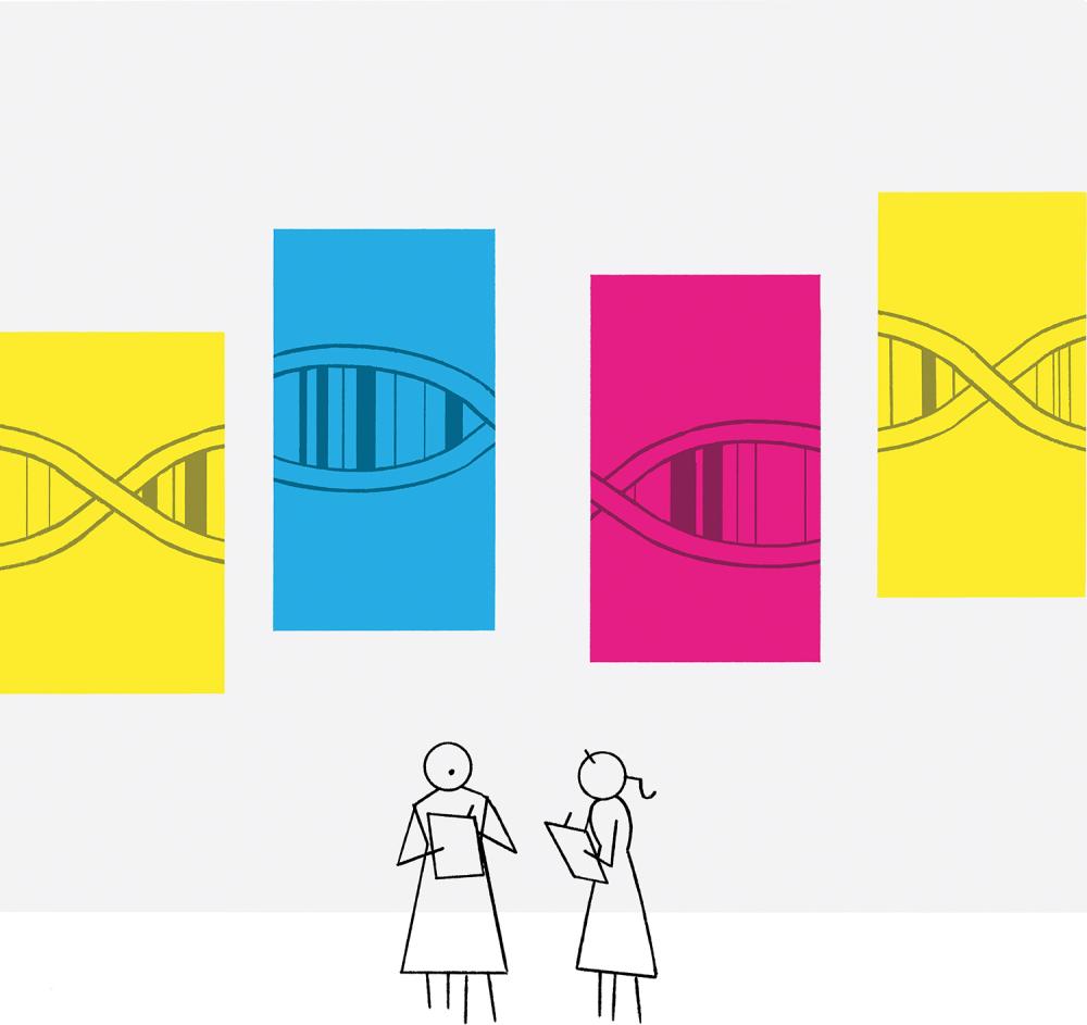Illustration of Stick Figures Analyzing DNA