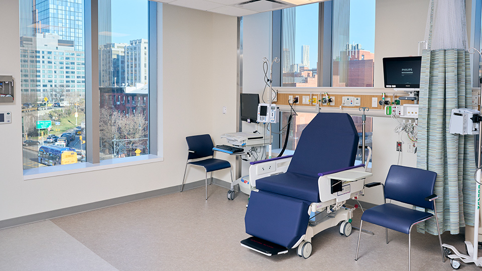 Treatment Chair in Infusion Center With Views of Nearby Buildings