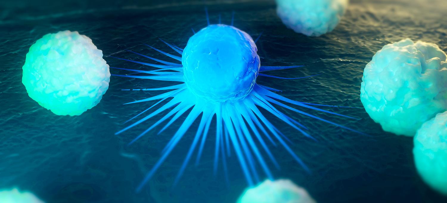 Computer Rendering of White Blood Cells Attacking a Cancerous Cell