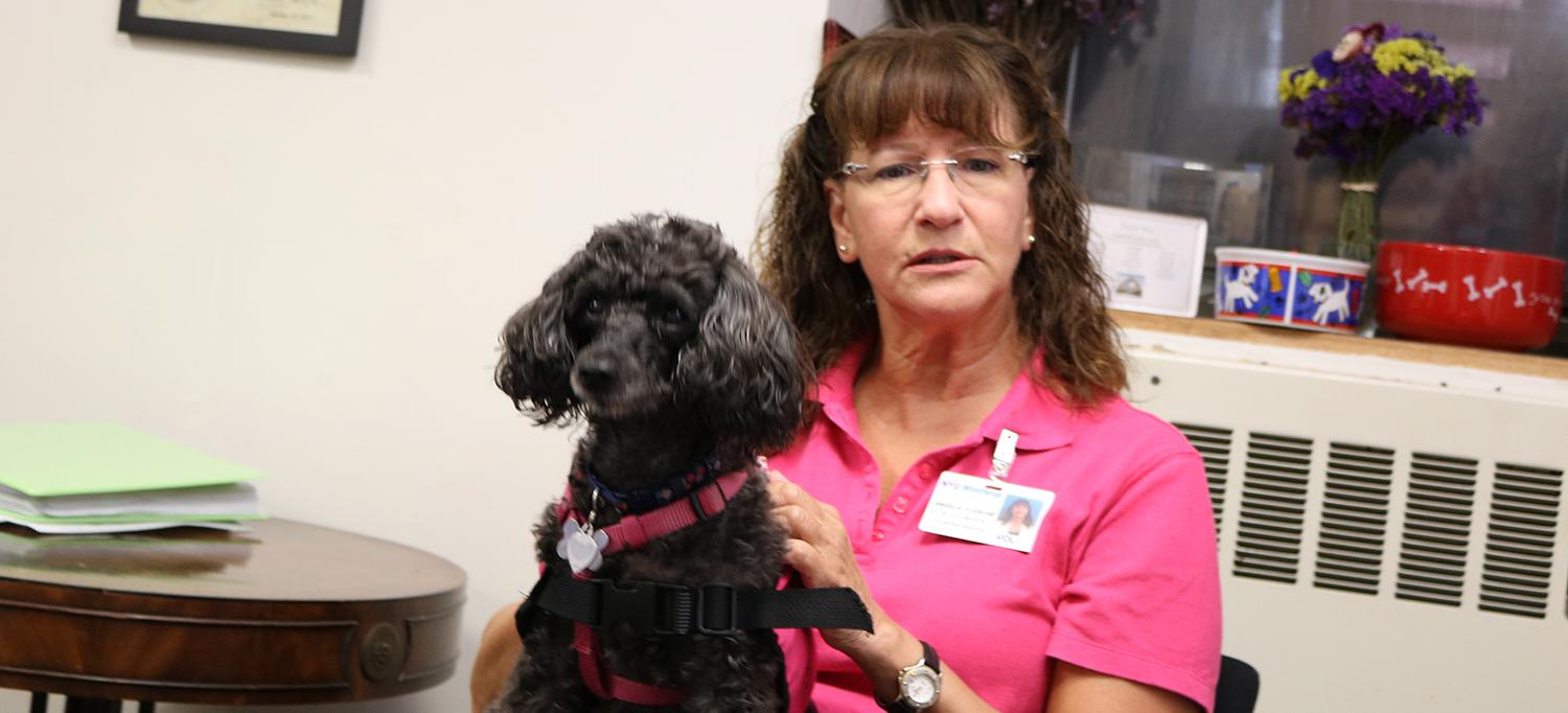 Volunteer Angela Flesche with Therapy Dog