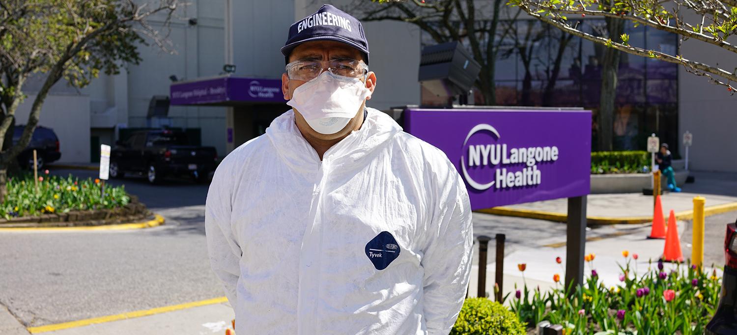 Hans Arrieta in Personal Protective Equipment Outside NYU Langone Hospital—Brooklyn