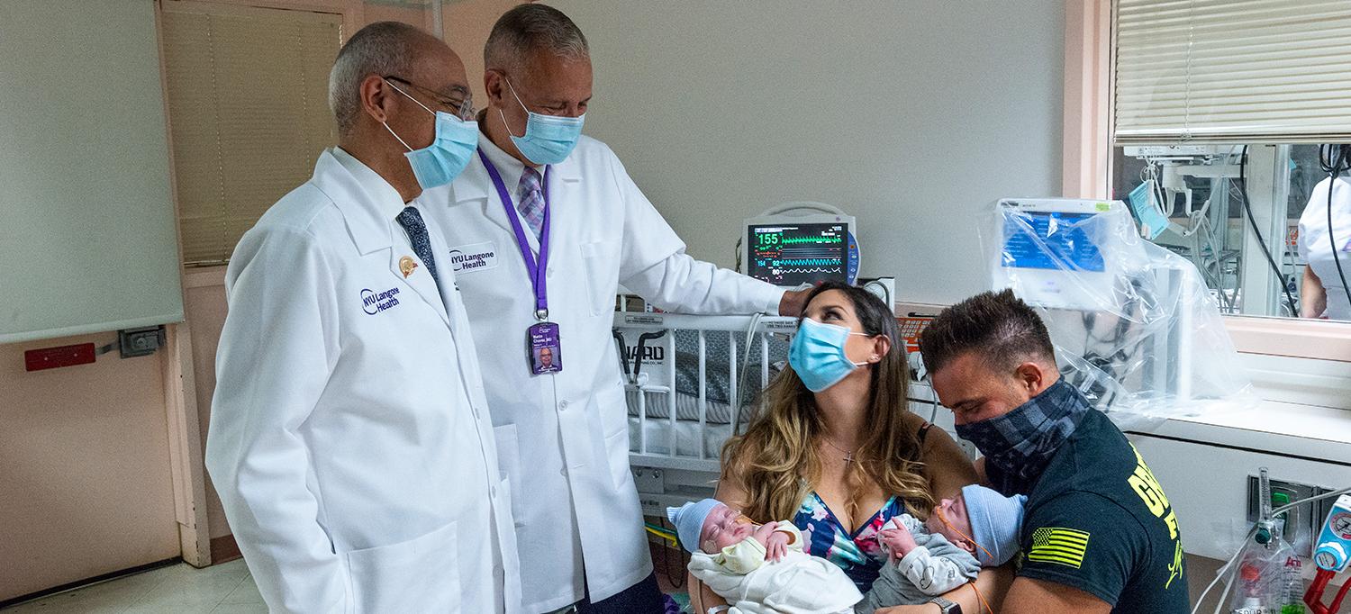 Dr. Nazeeh N. Hanna, Dr. Martin Chavez, Dana Salmonese, Joe Salmonese, and Their Newborn Twins in the NICU