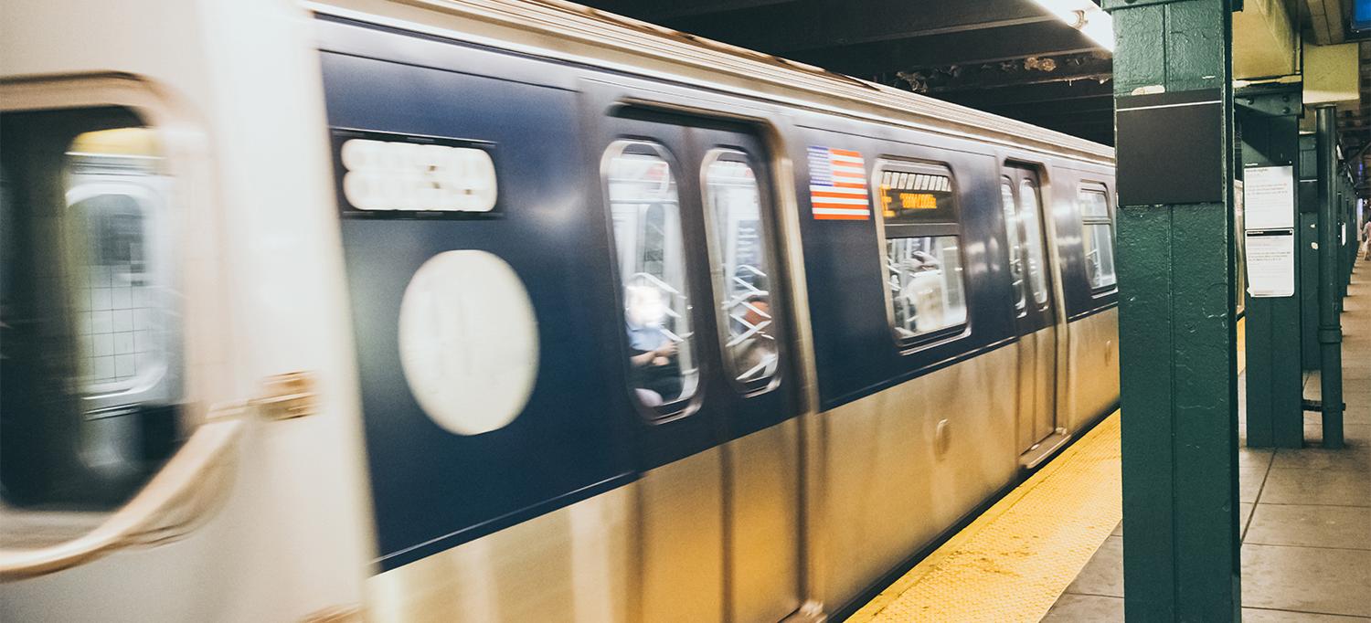E Train Car in New York City Subway Station
