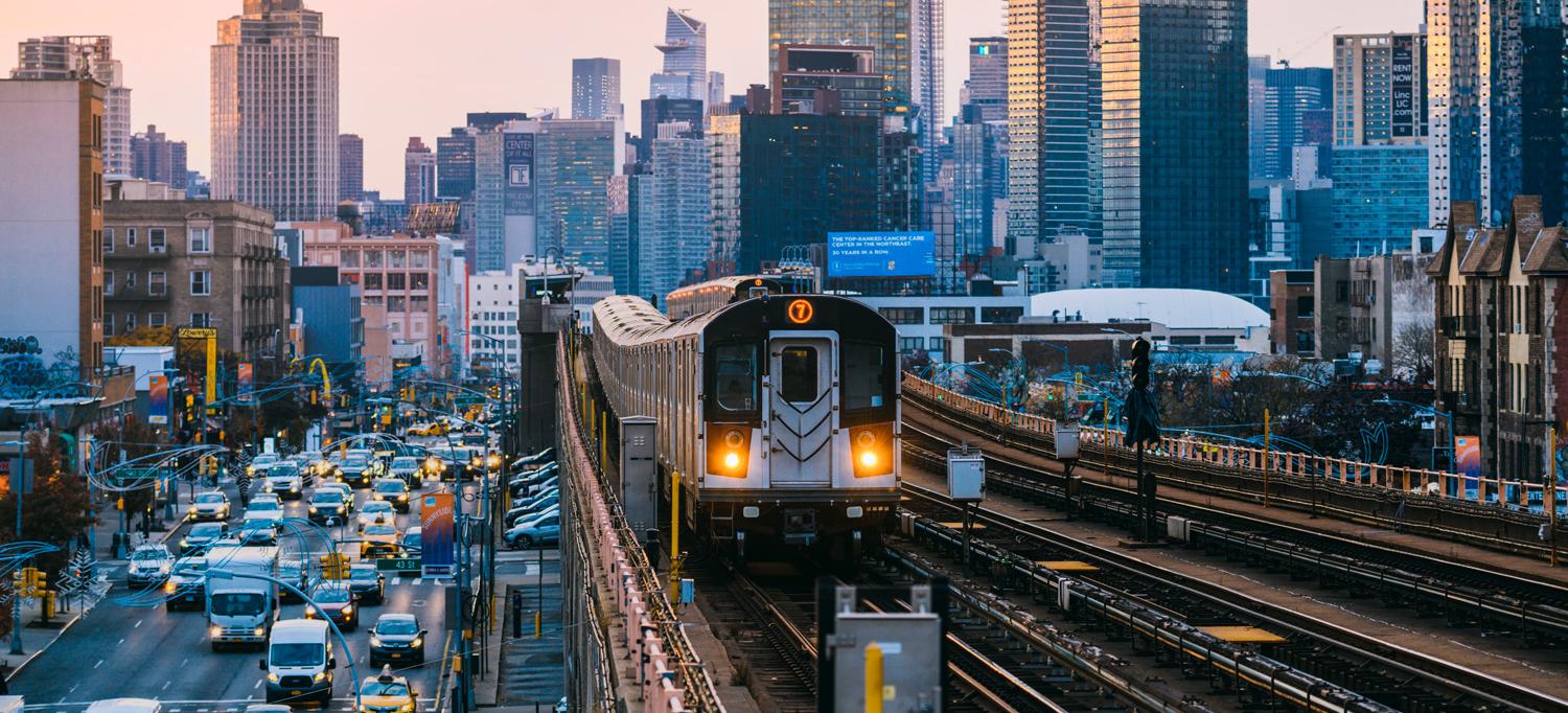 Subway Train on Elevated Track in Queens