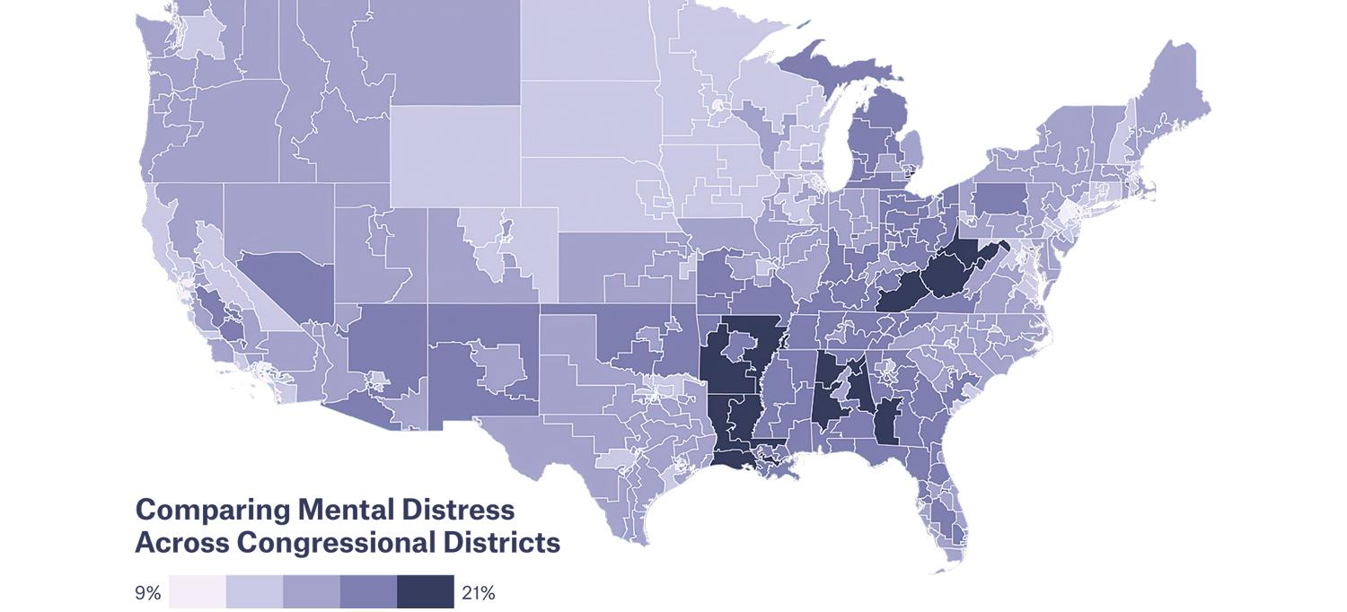 Sample Choropleth Map of United States Showing Rates of Mental Distress by Congressional District