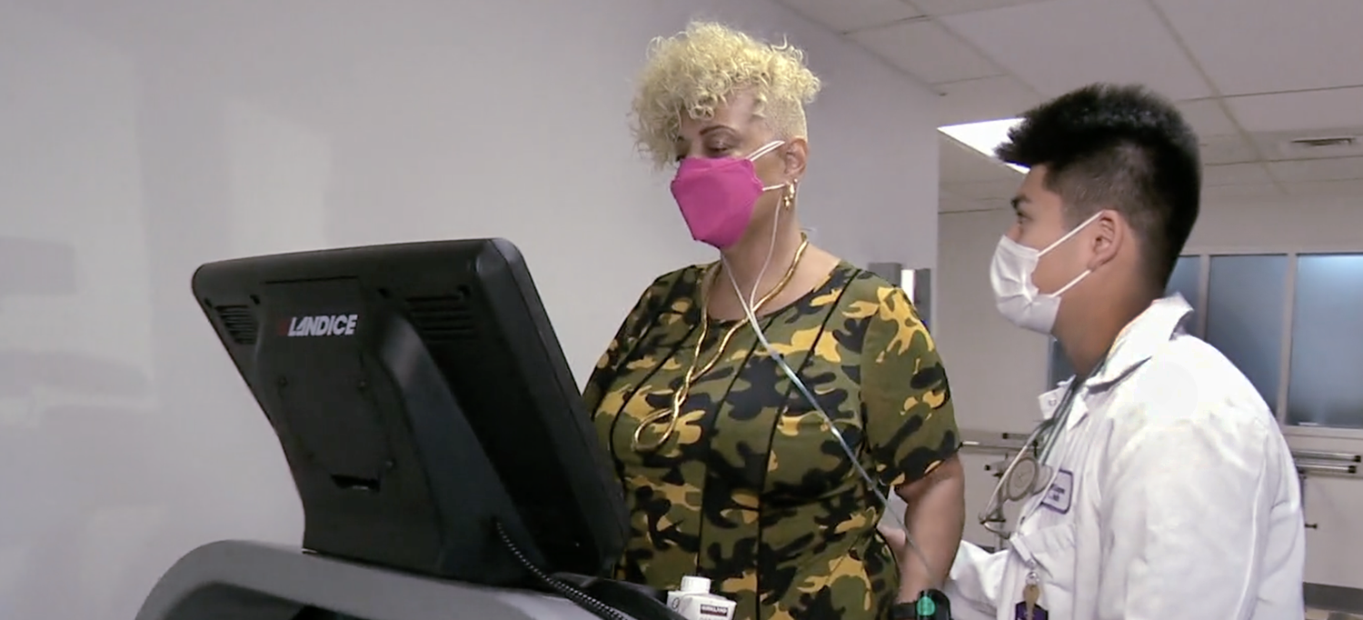 Treva Taylor Walking on Treadmill Under Watch of Healthcare Provider