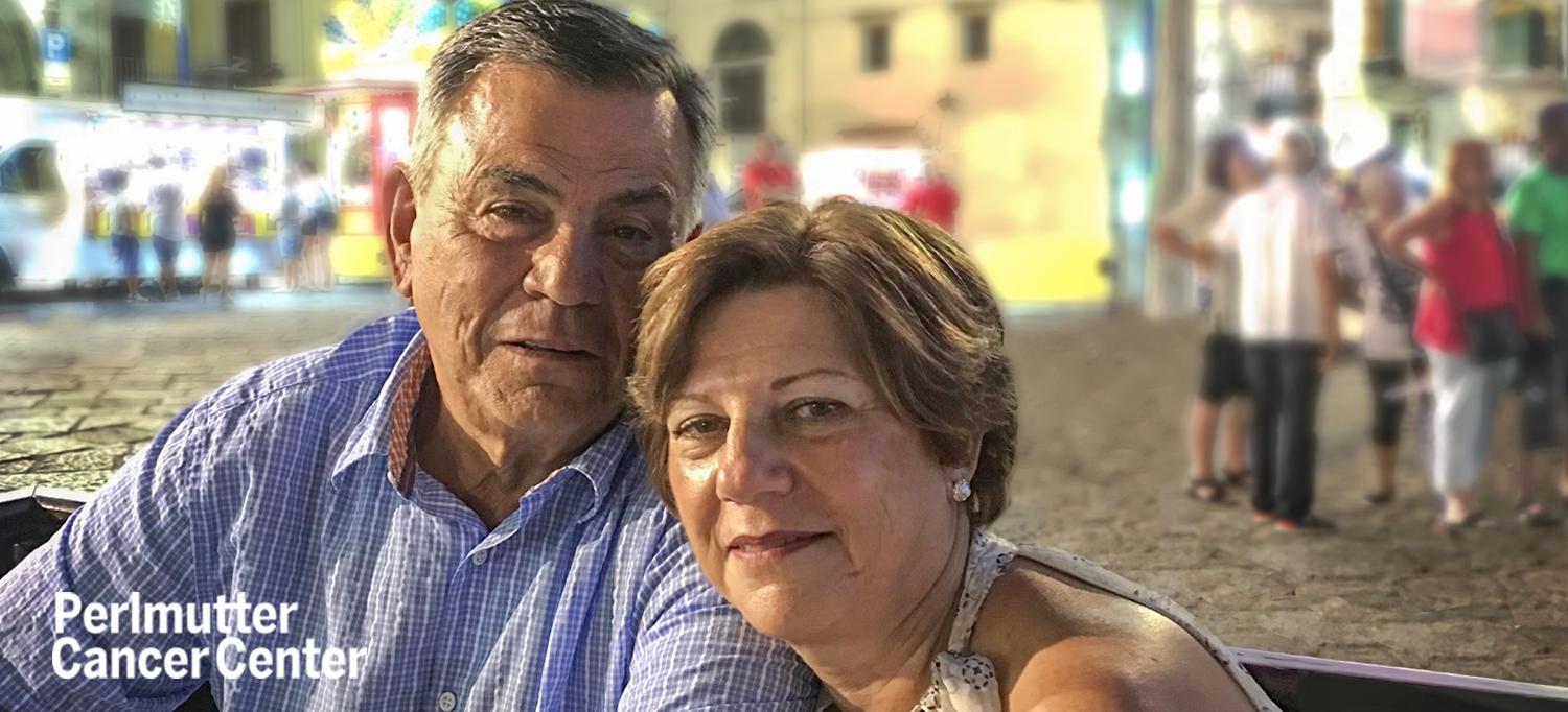 Selfie of Dolores Brivio and Her Husband in City Square at Night
