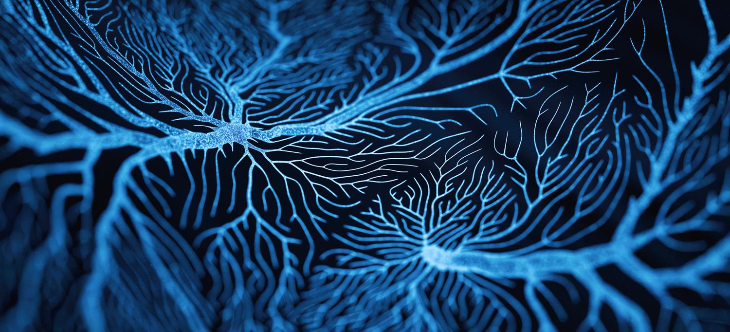 Conceptual mage of interconnected neuron cells with electrical pulses.