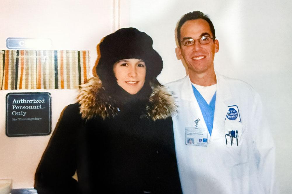 Dr. Goldenberg and Jennifer stand together in a hospital hallway at around the time that she was treated.