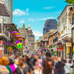 Crowds on Bourbon Street in New Orleans, Louisiana